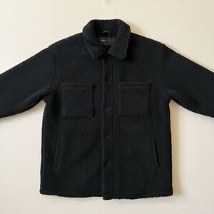 ASOS DESIGN Men Black Faux Fur Sherpa Jacket Button Front M F401303